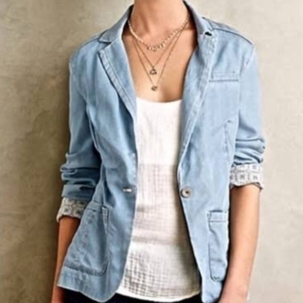 Pilcro and the Letterpress Light Blue Blazer